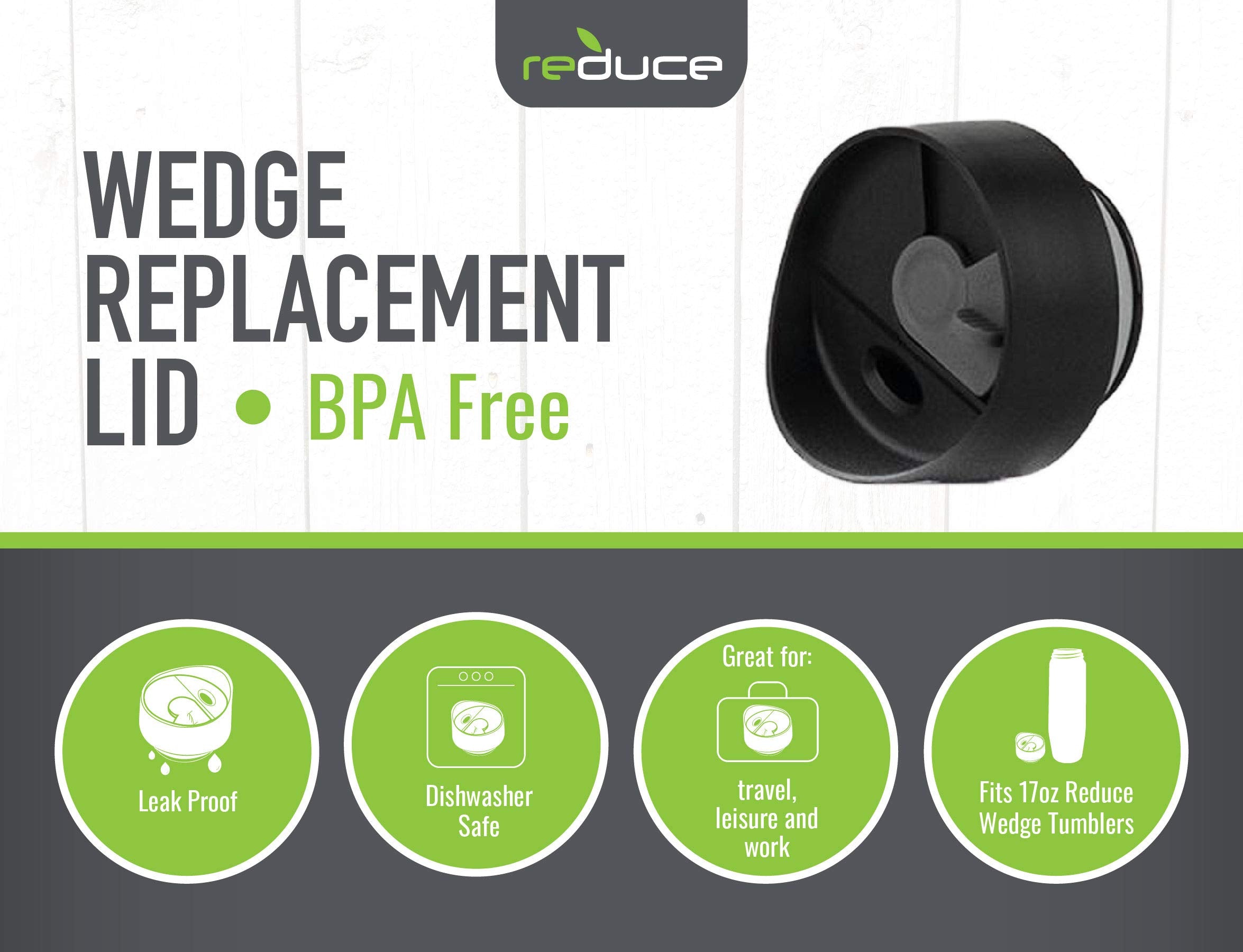 Reduce Wedge Tumbler Lid Replacement, Pack Of 2 Lids - Black With Grey, Leak Proof - Ideal For On The Go Drinking - Fits 17Oz Re